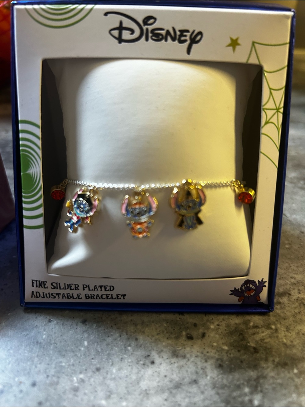 Disney Silver-Plated Stitch Charm Bracelet - Blue, Pink & Gold Accents